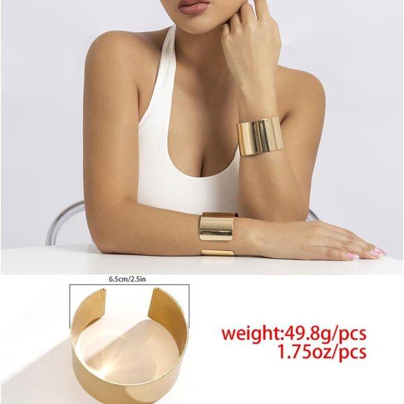 3PCS Gold Chunky Cuff Bracelets for Women Stylish Elegant Jewelry Set - Picture 5 of 7
